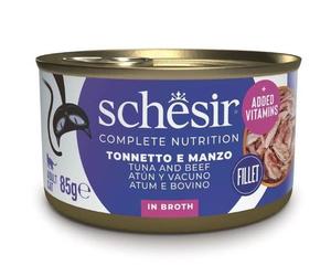 Schesir Adult Filetes de Atún con Ternera en Caldo Lata para Gatos 85 gr