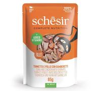 Schesir Adult Filetes de Atún y Pollo con Gambas en Gelatina Sobre para Gatos 12 x 85 gr