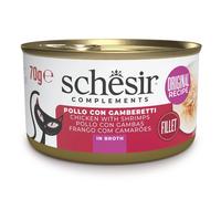 Schesir Adult Filetes de Pollo con Gambas en Caldo Lata para Gatos 70 gr