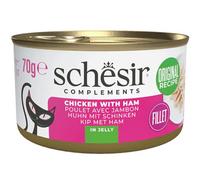 Schesir, Filetes de Pollo y Jamón en Gelatina, Comida Húmeda Complementaria para Gatos, en Latas, Receta Original, 100% Natural, 12 x 70g