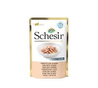 Schesir, Alimento Húmedo para Gatos Adultos Atún con Salmón, En Suave Gelatina - (30 Bolsas De 50g)