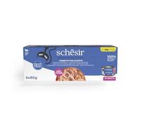 Schesir, Atún con Anchoitas en Caldo, Comida Húmeda Completa para Gatos, en Lata, con Vitaminas Añadidas, 100% Natural, 6 x 85 g