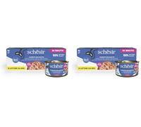 Schesir, Atún con Anchoitas en Caldo, Comida Húmeda Completa para Gatos, en Lata, con Vitaminas Añadidas, 100% Natural, 6 x 85 g (Paquete de 2)
