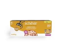 Schesir, Atún con Atún en Caldo, Comida Húmeda Completa para Gatos, en Lata, con Vitaminas Añadidas, 100% Natural, 6 x 85 g