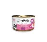 Schesir, Atún con jamón en Caldo, alimento húmedo complementario para Gatos, en Lata, Ingredientes 100% Naturales, sin crueldad, 12 x 70 g