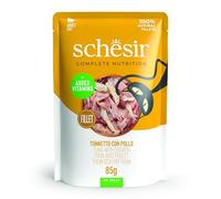 Schesir, Atún con Pollo en Caldo, Alimento Húmedo Complementario para Gatos, En Lata, Ingredientes 100% Naturales, Libre de Crueldad, 12 x 85g