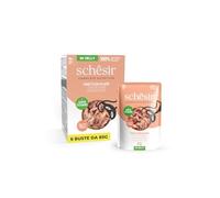 Schesir, Atún con Salmón en Gelatina, Alimento Húmedo Completo para Gatos, en sobre, Ingredientes 100% Naturales, Cruelty Free, 6 x 85g