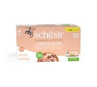 Schesir, Atún con Salmón en Gelatina, Alimento Húmedo para Gatos Adultos, en Lata, Filetes 100% Naturales, 6 x 50g