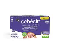 Schesir, Atún con Ternera En Gelatina, Comida Húmeda Completa para Gatos, con Vitaminas Añadidas, 100% Natural, Libre De Crueldad, 6 x 50 g