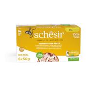 Schesir, Atún y Pollo en Gelatina, Alimento Húmedo para Gatos Adultos, en Lata, Filetes 100% Naturales, 6 x 50g