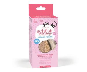 Schesir Baby Doble Texture Pollo con Salmón e Hígado de Pollo Lata para Gatitos 12 x 3 x 55 gr