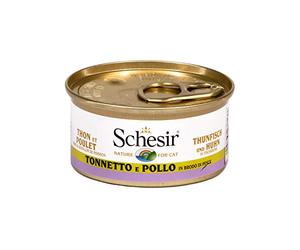 Schesir Cat in Broth, Tuna with Chicken Fillet, Cat Food Wet in Own Cooking Broth, 24 Jars x 70 g