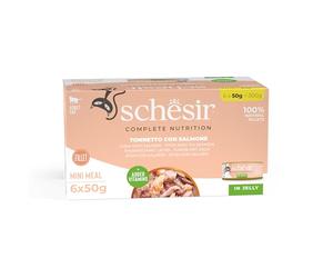 Schesir Cat-Jalea de atún con salmón, Comida húmeda para Gatos, 1 x 6 latas x 50 g