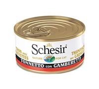 Schesir, Comida húmeda para Gatos Adultos, Sabor bacoreta con camarones en filetes y gelatina Blanda - Total 2 kg (24 latas monodosis x 85 gr)