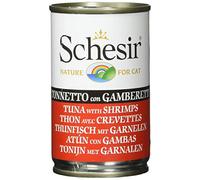 Schesir, Comida húmeda para Gatos Adultos, Sabor bacoreta con camarones en gelatina Blanda - Total 3,36 kg (24 latas x 140 gr)