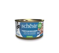 Schesir, Filetes de Atún con Pescado Azul, en Caldo, Alimento Húmedo Complementario para Gatos, En Lata, Ingredientes 100% Naturales, Cruelty Free, 12 x 85g
