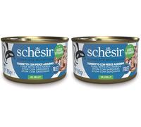Schesir, Filetes de Atún con Pescado Azul, en Caldo, Alimento Húmedo Complementario para Gatos, En Lata, Ingredientes 100% Naturales, Cruelty Free, 12 x 85g (Paquete de 2)