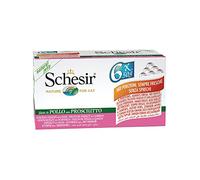 Schesir, Filetes de Pollo con Jamón en Caldo, Alimento Húmedo para Gatos Adultos, en Lata, Filetes 100% Naturales, 6 x 50g