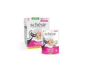 Schesir, Filetes de Pollo con Jamón en Gelatina, Comida Húmeda Complementaria para Gatos, Receta Original, 100% Natural, 6 Sobres de 70g