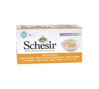 Schesir, Pollo con Calabaza En Caldo, Comida Húmeda Completa para Gatos, con Vitaminas Añadidas, 100% Natural, Libre De Crueldad, 6 x 50 g