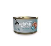 Schesir Silver, Filetes de Atún y Sgombro en Caldo, Alimento Húmedo Completo para Gatos Mayores, Sin Cereales, Refuerza el Sistema Inmunológico, Rico en Hidratación, 12 x 70 g