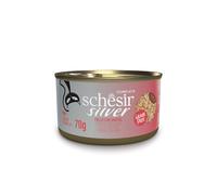 Schesir Silver, Pollo con Pato en Mousse y Filetes, Alimento Húmedo Completo para Gatos Mayores, Sin Cereales, Refuerza el Sistema Inmunológico, Rico en Hidratación, 12 x 70g