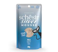 Schesir Silver, Pollo en Mousse, Alimento Húmedo Completo para Gatos Mayores, Sin Cereales, Apoya el Sistema Inmunológico, Rico en Hidratación, 12 x 80 g