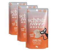 Schesir Silver, Salmón y Pollo En Mousse, Alimento Húmedo Completo para Gatos Mayores, Sin Cereales, Apoya El Sistema Inmunitario, Rico En Hidratación, 12 X 80g (Paquete de 3)