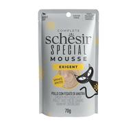 Schesir Special Exigent, Filetes de Pollo con Pato en Mousse, Alimento Húmedo Completo para Gatos, en sobre, sin Cereales, Alto Contenido en Proteínas, Rico en Hidratación, 12 x 70 g