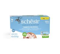 Schesir, Tonito con Lubina En Gelatina, Alimento Húmedo Completo para Gatos, En Lata, con Vitaminas Añadidas, 100% Filetes Naturales, Cruelty-Free, 6 X 50g