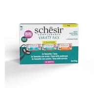 Schesir, Variety Pack, Alimento Húmedo para Gatos, en Caldo, con Vitaminas Añadidas, 100% Filetes Naturales, 6 latas de 70 g