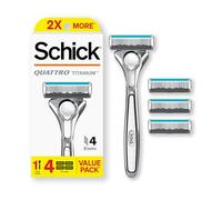 Schick Quattro - Maquinilla de afeitar de titanio, 1 mango de maquinilla de afeitar y 4 cartuchos, maquinillas de afeitar para hombre, 4 cuchillas para afeitar, cuchillas de afeitar para hombres, 1