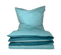Schiesser Juego de cama Doubleface | Renforcé | 2 piezas | bicolor | 100 % algodón | certificado Oeko-Tex fabricado en verde | cremallera | 135 x 200 cm + 80 x 80 cm | turquesa