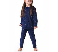Schiesser Schlafanzug Lang mit Bündchen Baumwolle Frottee Warm und weich-Gr. 92 bis 140 Juego de Pijama, Dunkelblau 2, Niñas