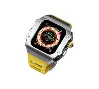 SCHIK Caja de metal de lujo de 49 mm, kit de modificación, para Apple Watch Ultra de 49 mm, carcasa de acero inoxidable para reloj de 49 mm, correa de silicona de repuesto (Q)