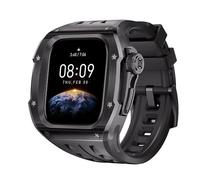 SCHIK Correa de caja Mod Set de acero inoxidable, para Apple Watch Series 10, 46mm, Kit de modificación deportiva de goma, reemplazo de banda de cubierta(Black Black)