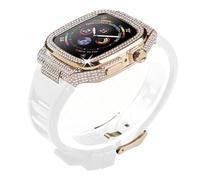 Schik Diamond Metal Watch Case+Rave Watch Strap Mod Kit, para la serie 8 7 6 5 4 SE, accesorios de bisel de bisel de acero del marco de la banda de goma fluoruro, para iWatch 44 mm 45 mm