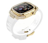 Schik Diamond Metal Watch Case+Rave Watch Strap Mod Kit, para la serie 8 7 6 5 4 SE, accesorios de bisel de bisel de acero del marco de la banda de goma fluoruro, para iWatch 44 mm 45 mm