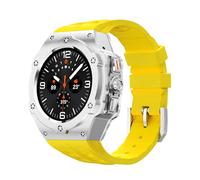 SCHIK Kit de modificación de lujo para Samsung Galaxy Watch Ultra 47 mm Caja de acero inoxidable Correa de silicona para correas de reloj de accesorios DIY Ultra 47 mm(Yellow Silver)