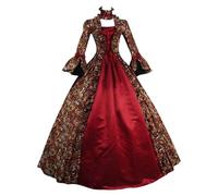 Schild Mittelalterliches Metall Modisch, im Gothic-Stil, Midikleid, Croset, Lange ausgestellte Ärmel, A-Linie, Partykleid Rapunzel-Cosplay-Kostüm (Red, XXL)