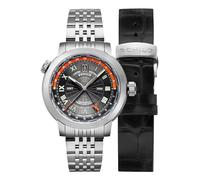 SCHILD Reloj Heinrich Swiss GMT de 44 mm con pulsera de acero inoxidable sólido SC-1004, Plata oscura