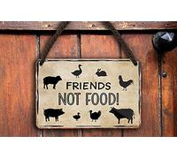 schilderkreis24 Cartel de chapa con texto en inglés "Friends not food!", decoración para la entrada de casa, amantes de los animales, veganos, vegetarianos, 18 x 12 cm