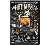 schilderkreis24 - Cartel de chapa para cócteles, recetas, decoración de metal, para todos los propietarios de bares o pubs, regalo de cumpleaños o Navidad, 20 x 30 cm (White Russian)
