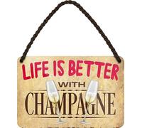 schilderkreis24 - Divertido cartel de champán con texto en alemán "Life is better with Champagne", cartel de metal decorativo retro, placa de metal, humor, divertida idea de regalo de cumpleaños