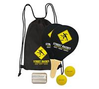 Schildkröt Funsports Street Racket| 2 Raquetas de Madera Resistente y 2 Pelotas | Diseño Amarillo y Negro | Ideal para Juegos en la Playa y al Aire Libre
