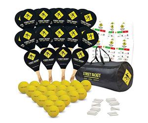 Schildkröt Street Racket School Kit, 24 Raquetas de Madera, 24 Pelotas de Softball, Tizas para Marcar el Campo, Empaquetado en una Bolsa de Deporte Escolar Street Racket, 970041