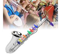 Schimer Saxofón de Plástico para Niños, Mini Saxofón de Juguete con 8 Teclas Codificadas por Colores para Diversión Musical para Niños, Color Dorado (Plata)