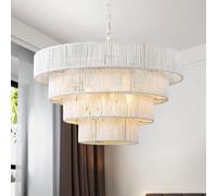 Schindora 50Cm Lampara Colgante Techo,Boho RatáN Lampara Ratan Techo 6 LáMparas Tejido A Mano 4 Circular LáMparas Rusticas De Techo Para Cocina mesa Decoracion Salon Comedor Dormitorio,Blanco