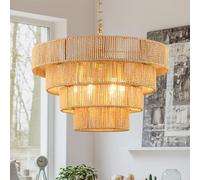 Schindora Ratán Lamparas De Techo Salon,Boho Lampara Techo Colgante 6 LáMparas Tejido A Mano 4 Circular Rustic Large Lamparas Techo Para Cocina mesa Decoracion Salon Comedor Dormitorio,Latón
