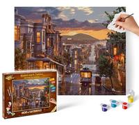 Schipper 609130896 Pintura por números - Noche en San Francisco - Pinturas para adultos, incluye pinceles y pinturas acrílicas, 40 x 50 cm